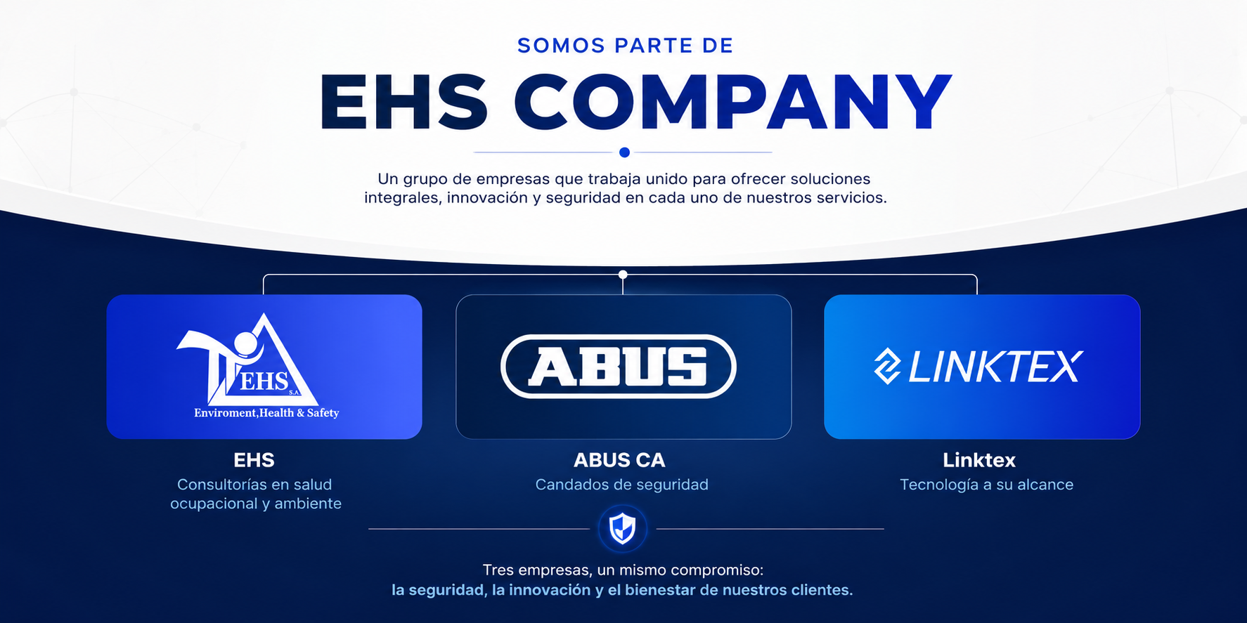 Grupo empresarial EHS Company integrado por EHS, ABUS CA y Linktex, empresas especializadas en salud ocupacional, seguridad industrial y tecnología.